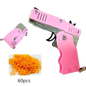 Cute mini rubber band pistol folding metal funny gag gift toy stocking stuffer
